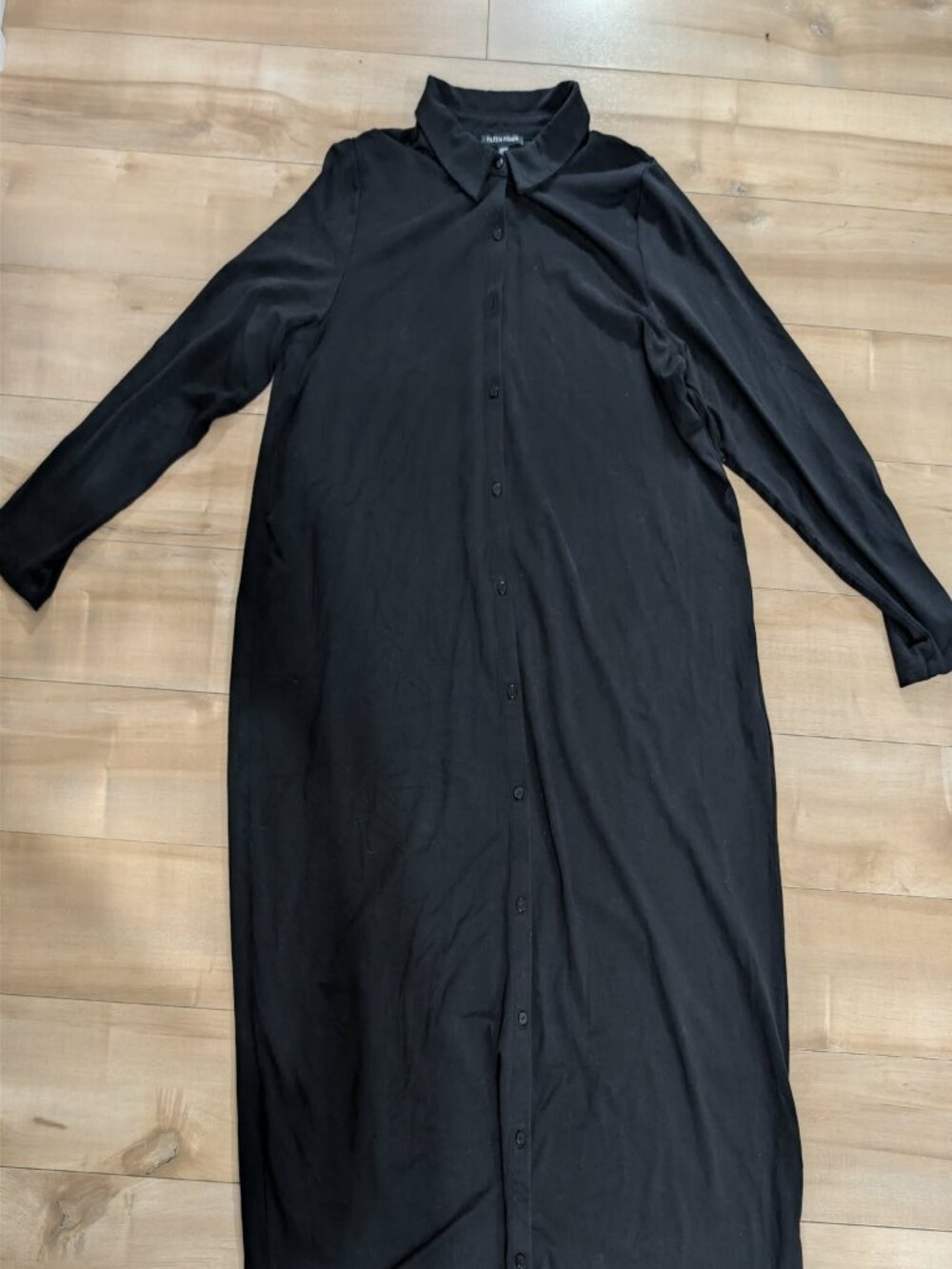 Eileen Fisher S26 Black Tencel Button Front Maxi Shirt Dress S/P